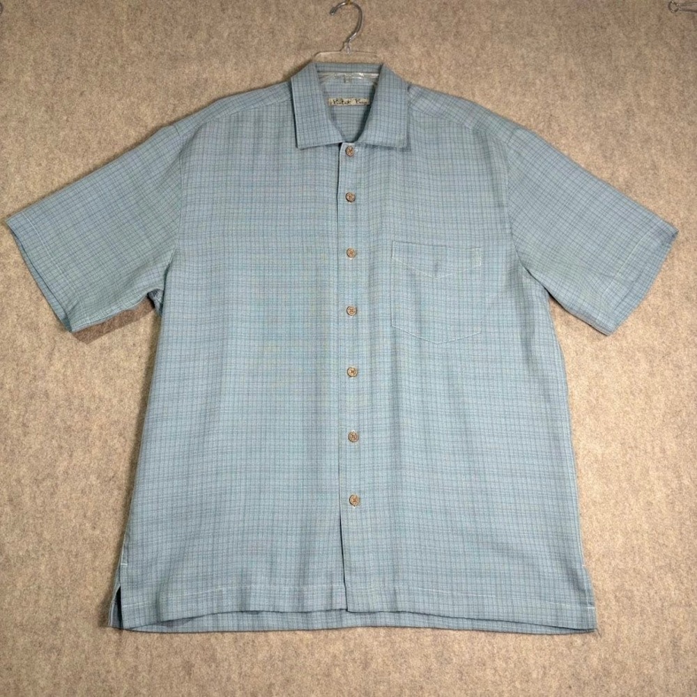 Batik Bay Shirt Mens Medium Blue Rayon Blend Short Sleeve Camp Casual Textured M